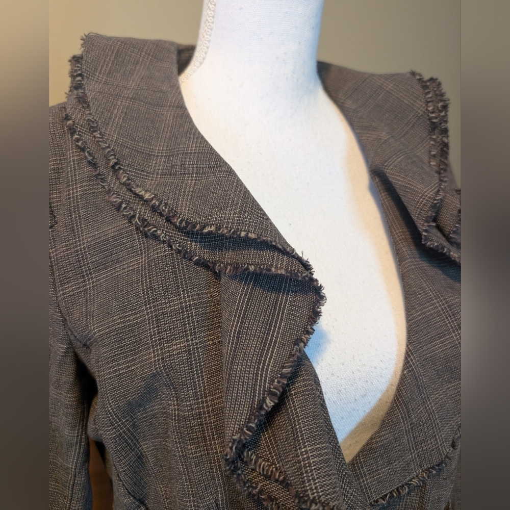 Anne Taylor LOFT Brown Tan Italian Tweed Belted Blazer Jacket SZ 6 - Picture 7 of 14